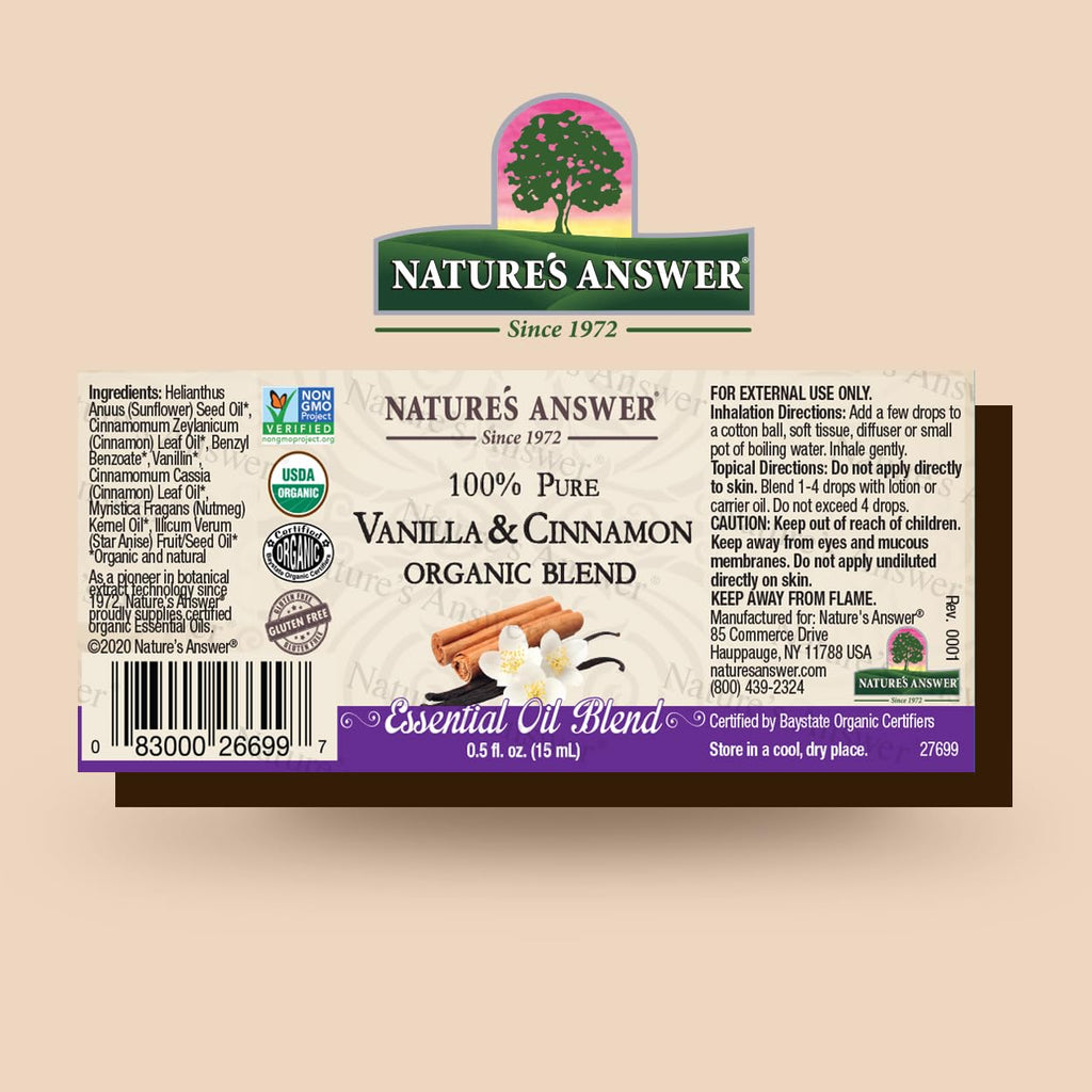Natures Answer 100% Pure Organic Essential Oil Blend, 0.5-Ounce, Vanilla/Cinnamon
