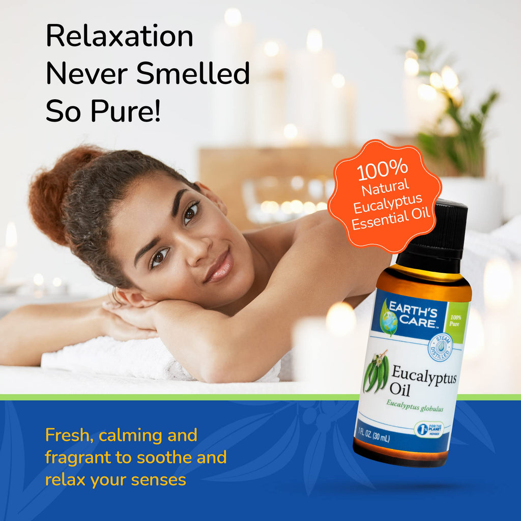 Earths Care Eucalyptus Oil - 100% Natural Eucalyptus Essential Oil - for Aromatherapy - Steam Distilled - 1 Fl OZ (4 Bottles)