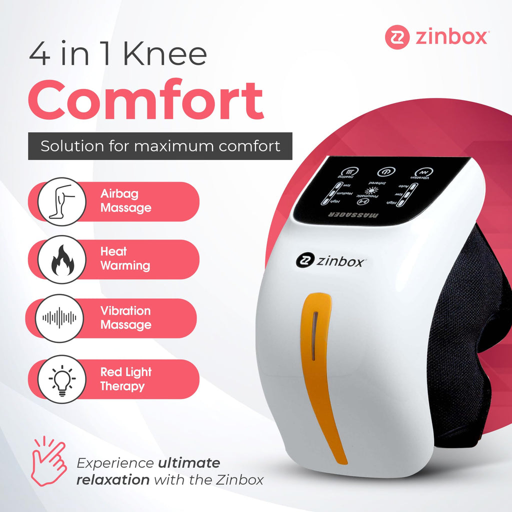 zinbox Upgraded 4-in-1 Portable Knee Massager w/Red Light, Vibration Massage, & Soothing Heat for Relaxation, Comfort Everyday -