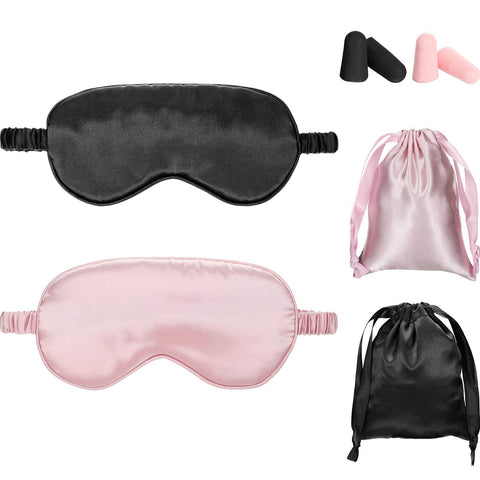 Silk Satin Sleeping Mask Eye Mask Set Include 2 Blindfold Eyeshade Elastic Strap Double Layer Silk Filling Eye Cover 2 Ear Plugs