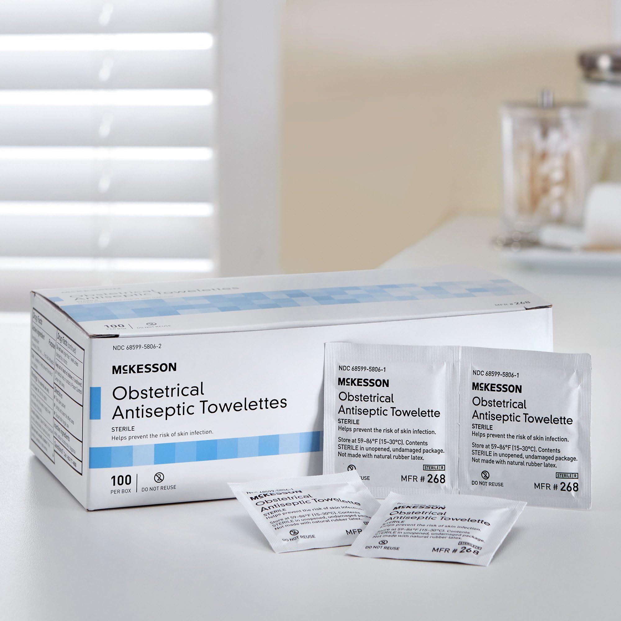 McKesson Obstetrical Antiseptic Towelettes Wipes, Sterile, Individual Packet, Clean Scent, 100 Count, 1 Pack