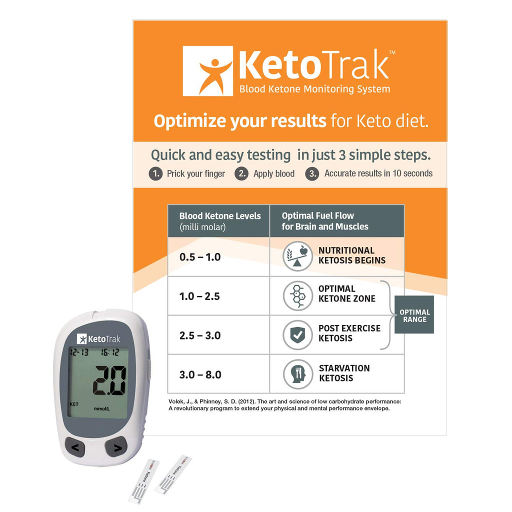 KetoTrak Blood Ketone Testing Kit, 1 Meter, 10 Ketone Strips, 1 Lancing Device, 10 Lancets, Optimize Your Result for Keto Diet b