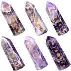 Amogeeli Wicca Moon Phase Amethyst Crystal Point Wand for Reiki Meditation, 6 Faceted Prism Healing Stone Decoration for Home &