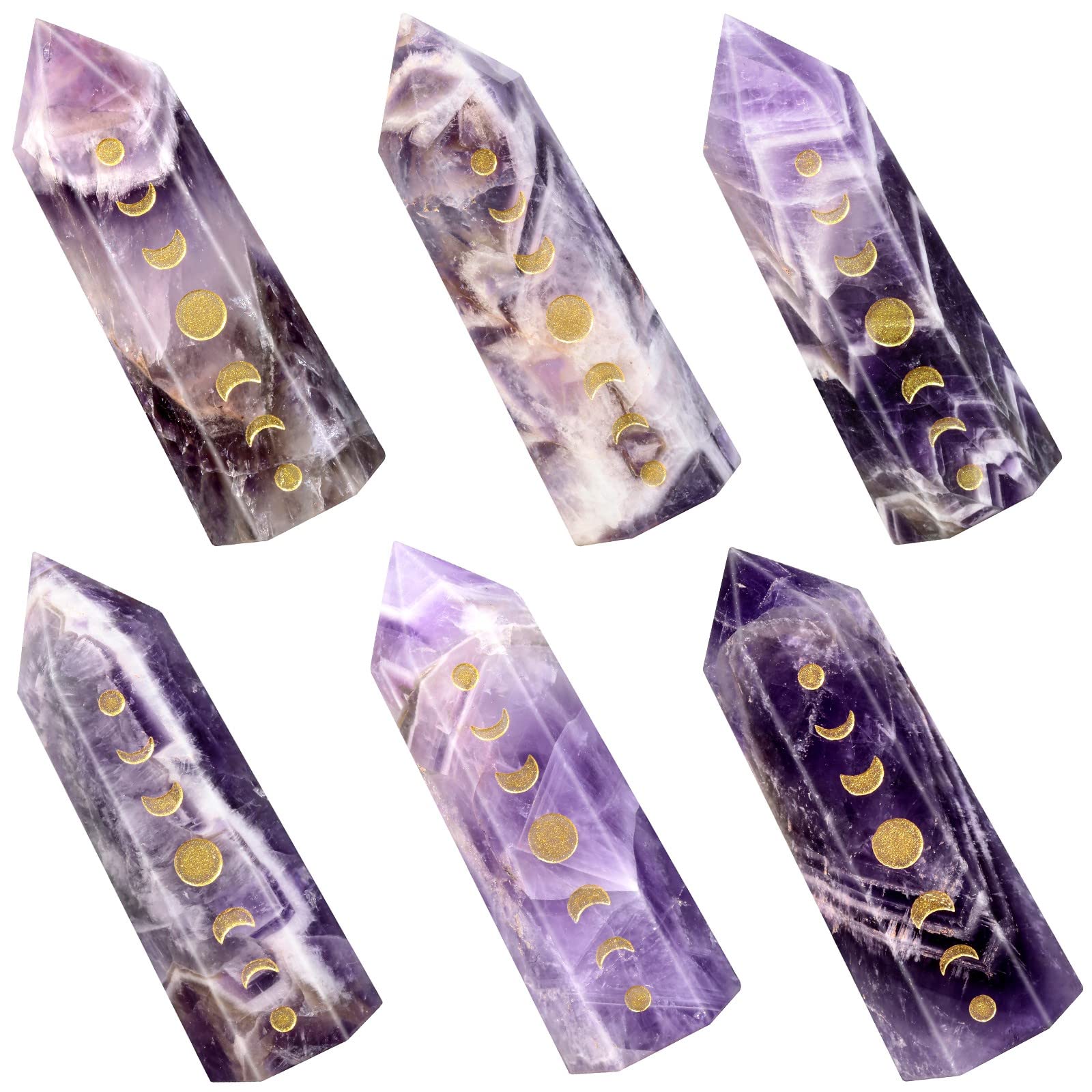 Amogeeli Wicca Moon Phase Amethyst Crystal Point Wand for Reiki Meditation, 6 Faceted Prism Healing Stone Decoration for Home &