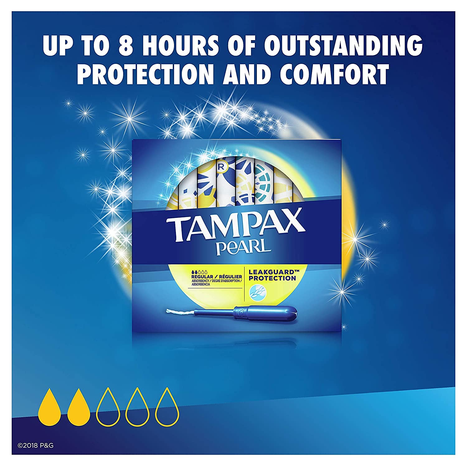 Tampax Pearl Plastic, Antigravity LeakGuard Braid, Regular Absorbency Unscented Tampons, 96 Count