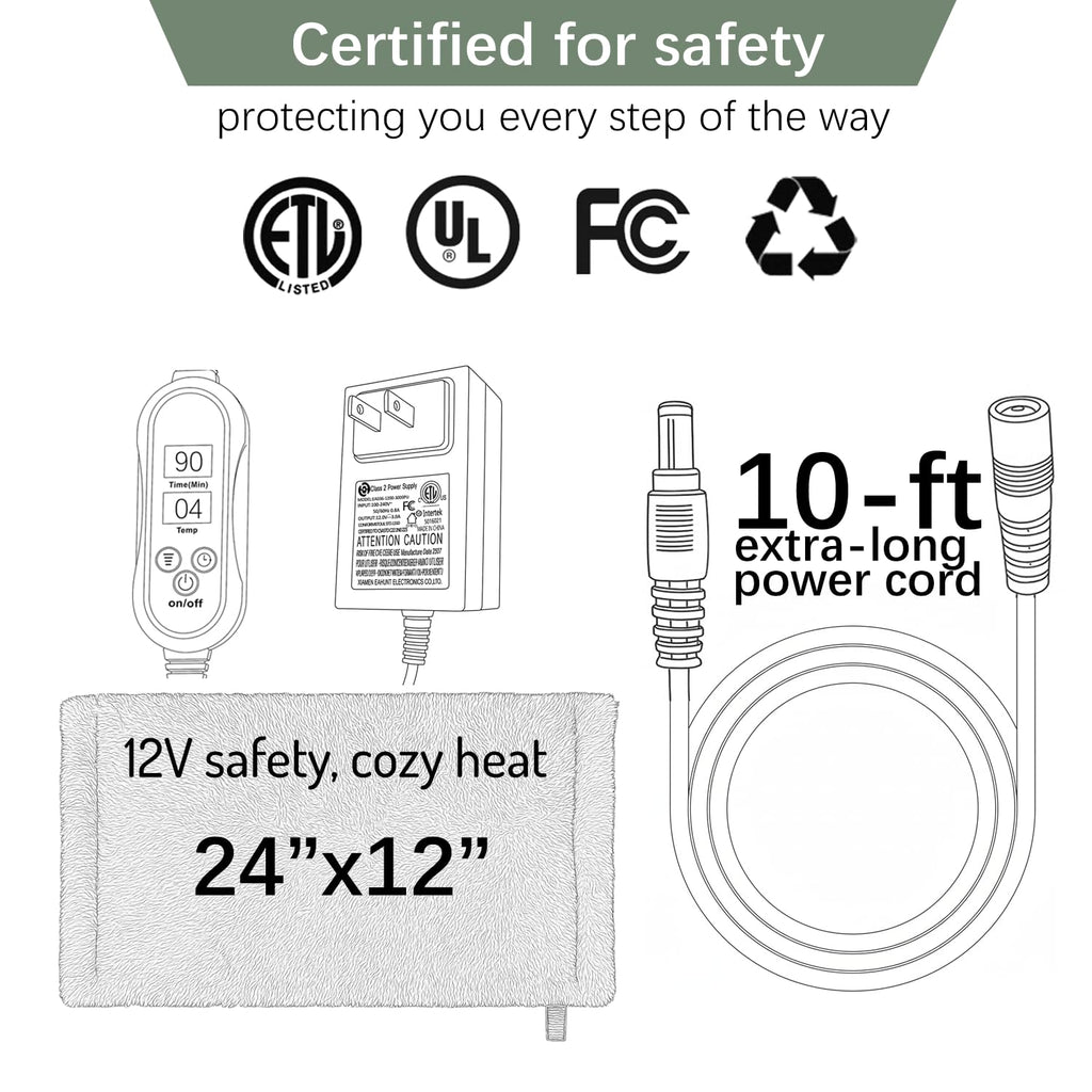 Melissa Electric Weighted Heating Pad for Back,Neck,Abdomen, 12V Low Voltage, 3 Timer Settings with Auto Shut-Off, Machine Washa