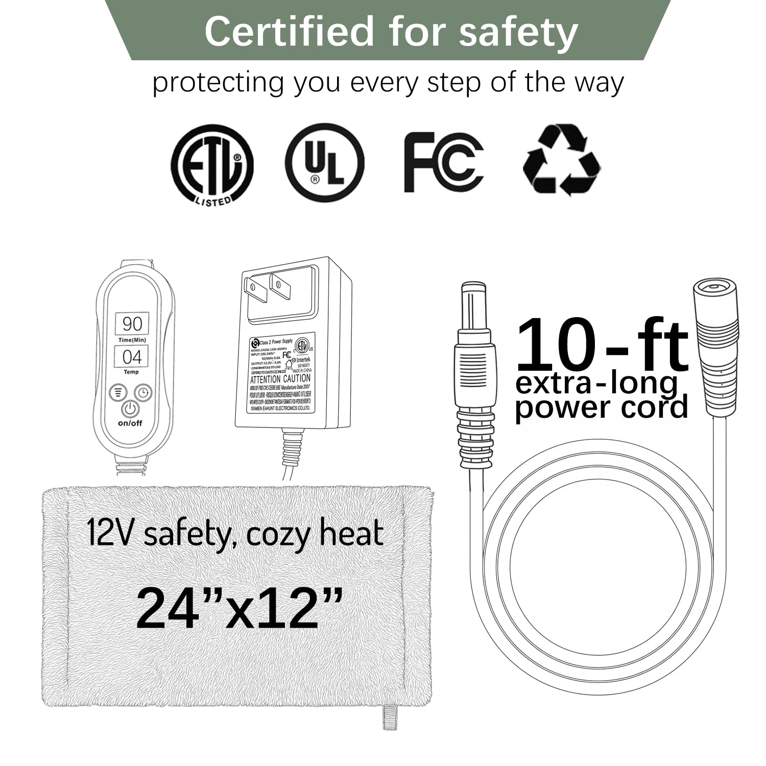 Melissa Electric Weighted Heating Pad for Back,Neck,Abdomen, 12V Low Voltage, 3 Timer Settings with Auto Shut-Off, Machine Washa