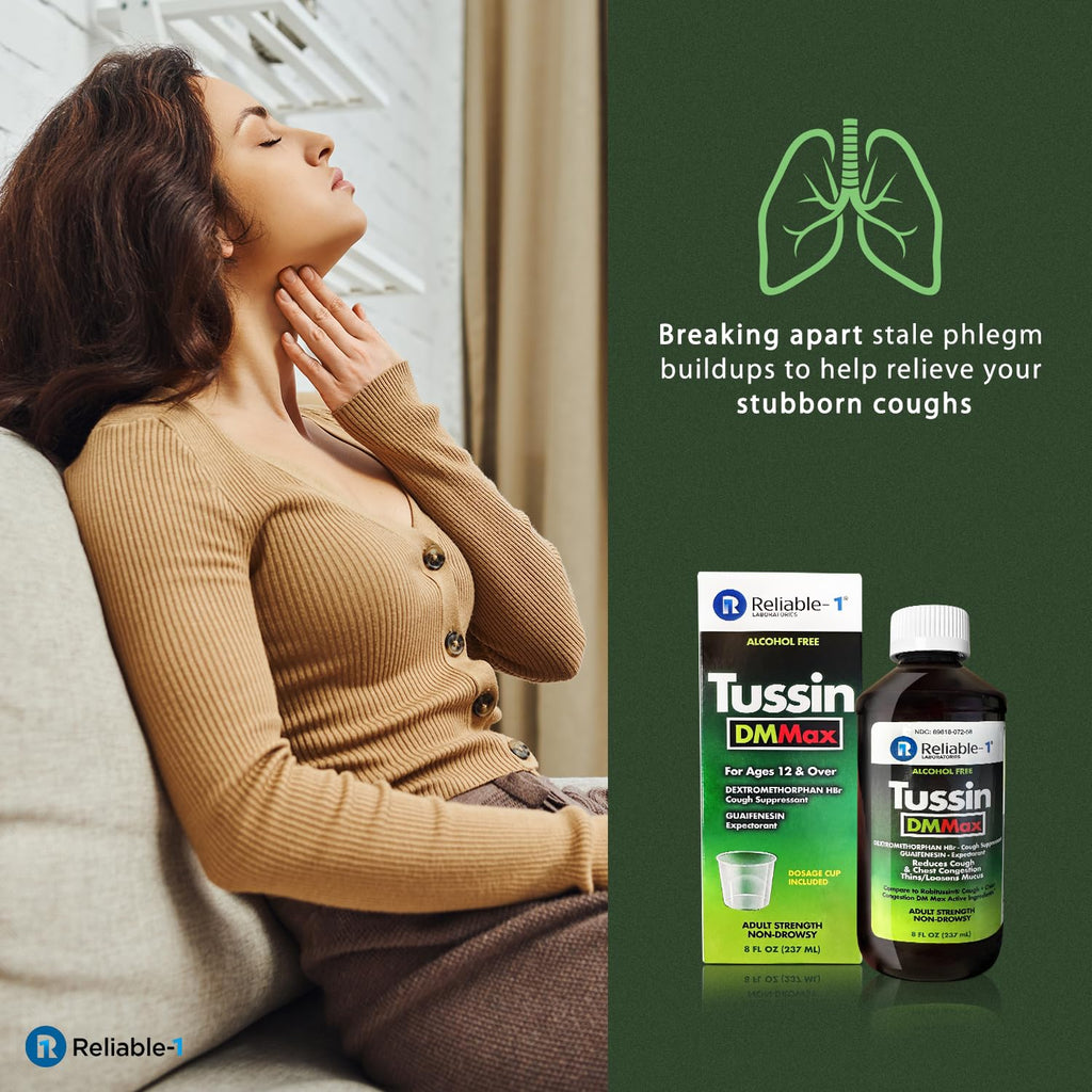 Reliable-1 Laboratories Tussin DM MAX Cough Suppressant, Reduces Cough & Chest Congestion, Thins/Loosens Mucus, Adult Strength N