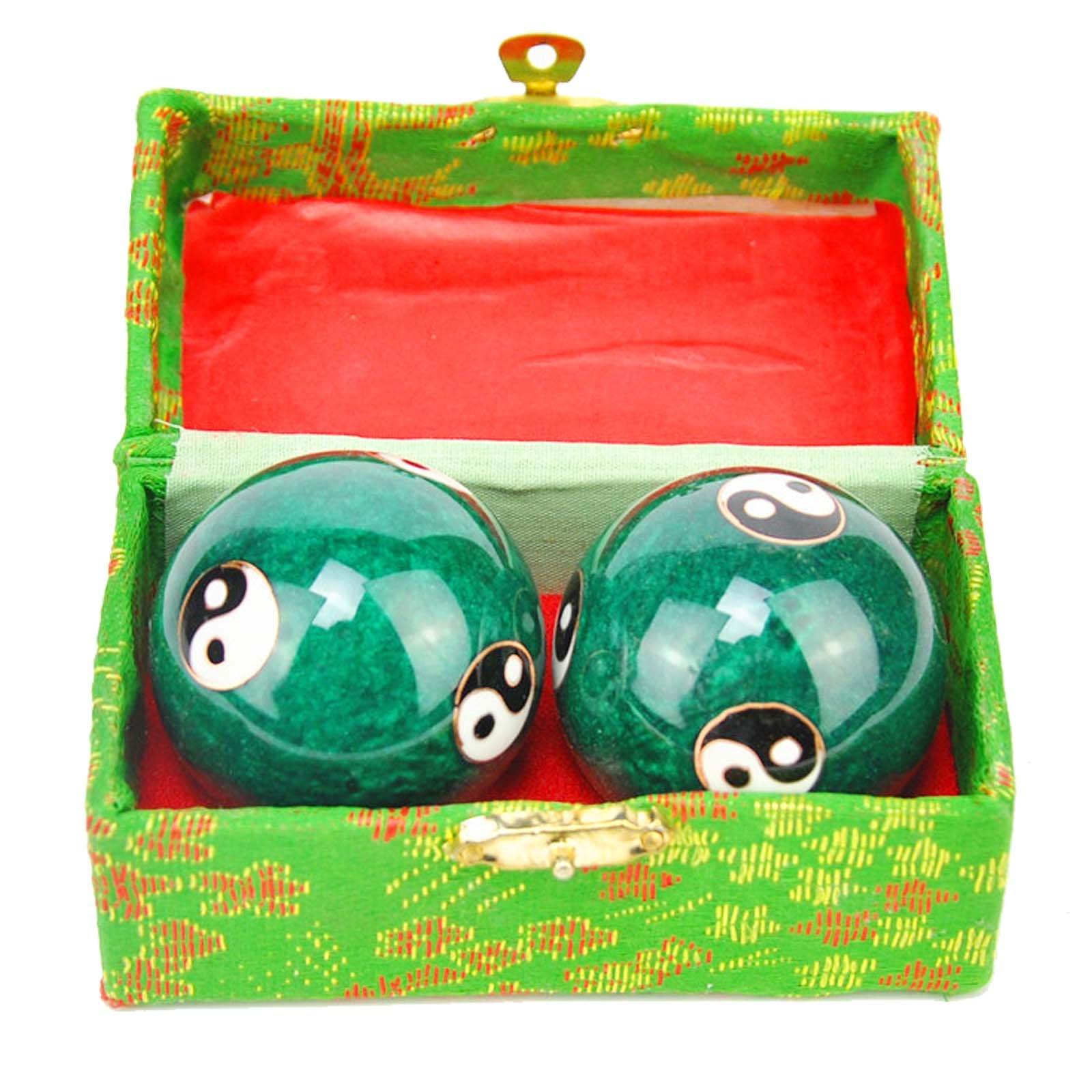 1.85 Cloisonne Health Hand Balls Yin-Yang Chinese Meditation Baoding Feng Shui Healthy Exercise Stress Balls with Gift Box, Na