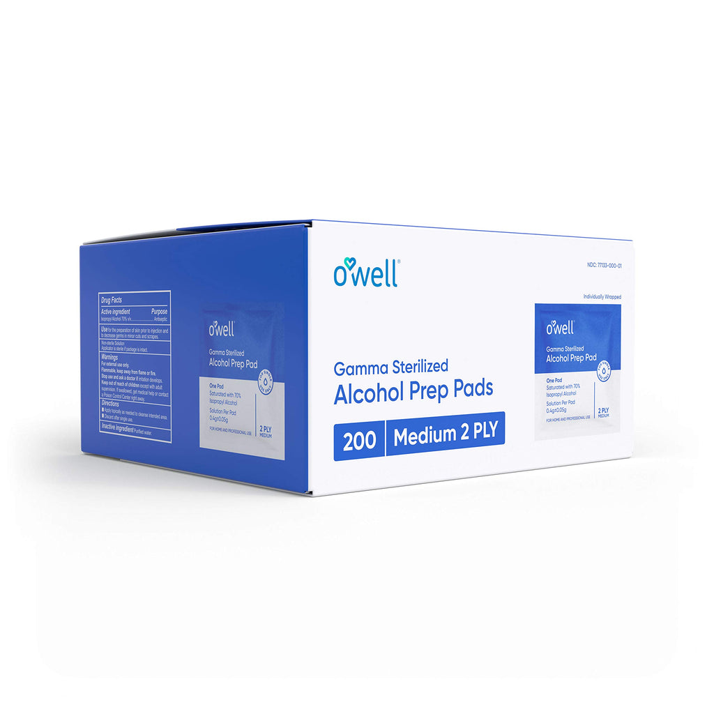 Alcohol Wipes, 200 Count | Medical & Professional Sterile Alcohol Prep Pads | Individually Wrapped 2-Ply Antiseptic Alcohol Pads