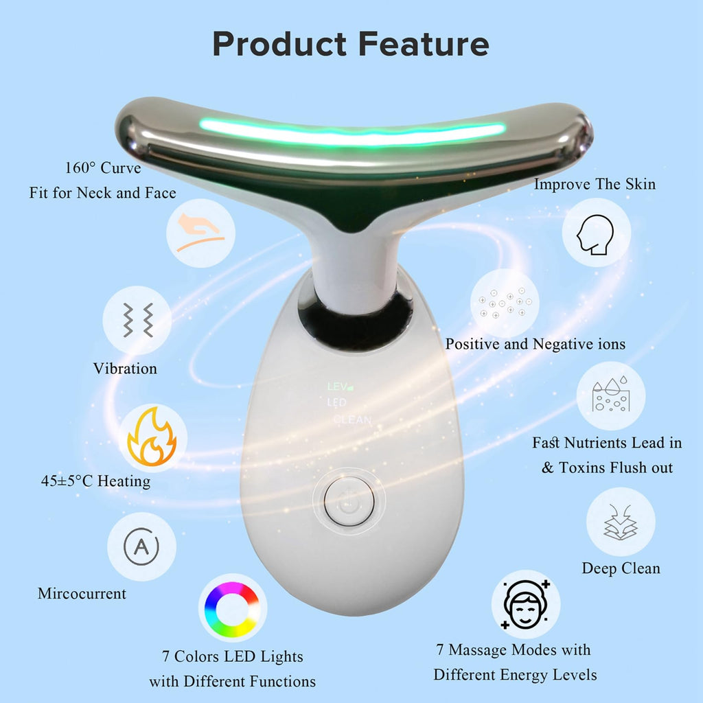 Face Neck Massager with 7-Color Light Modes for Face Sculpting Skin Care,Tightening,Smoothness - Red LED Light Therapy Device To