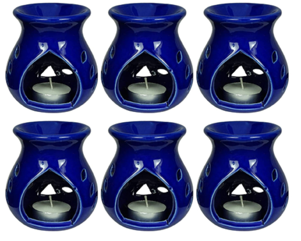 Mkd2 Rise Ceramic Candle Aroma Oil Burner Diffuser Lamp -Set of 6 (Blue) for Home Fragrance