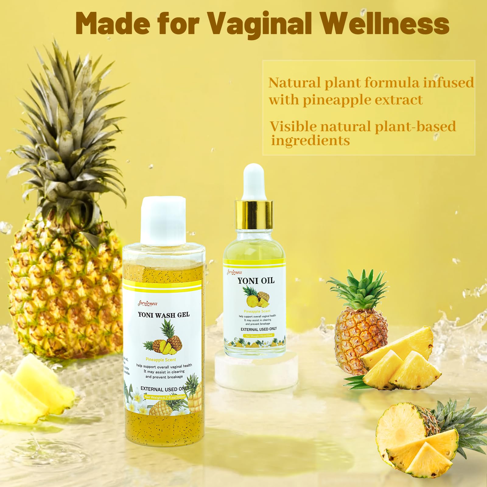 Natural Yoni Wash Yoni Oil Set, Feminine Wash for Women ph Balance, 1 fl.oz Feminine Oil & 6.7 fl.oz Intimate Vaginal Wash - Pin