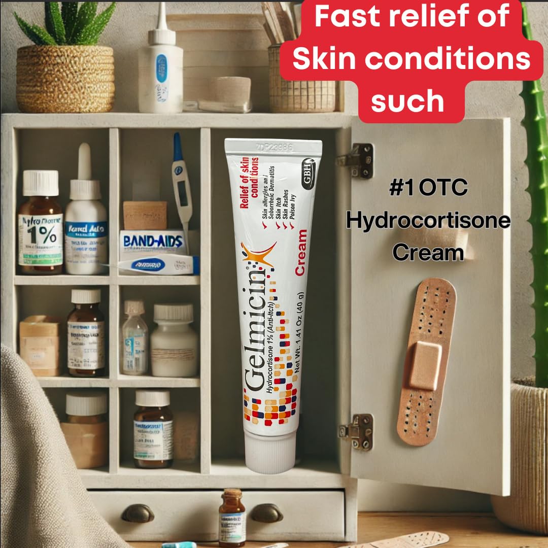 Gelmicin Hydrocortisone 1% - Anti-Itch Cream, Skin Rash, Skin Allergies, Eczema, Psoriasis - 1.41 oz Size (1)