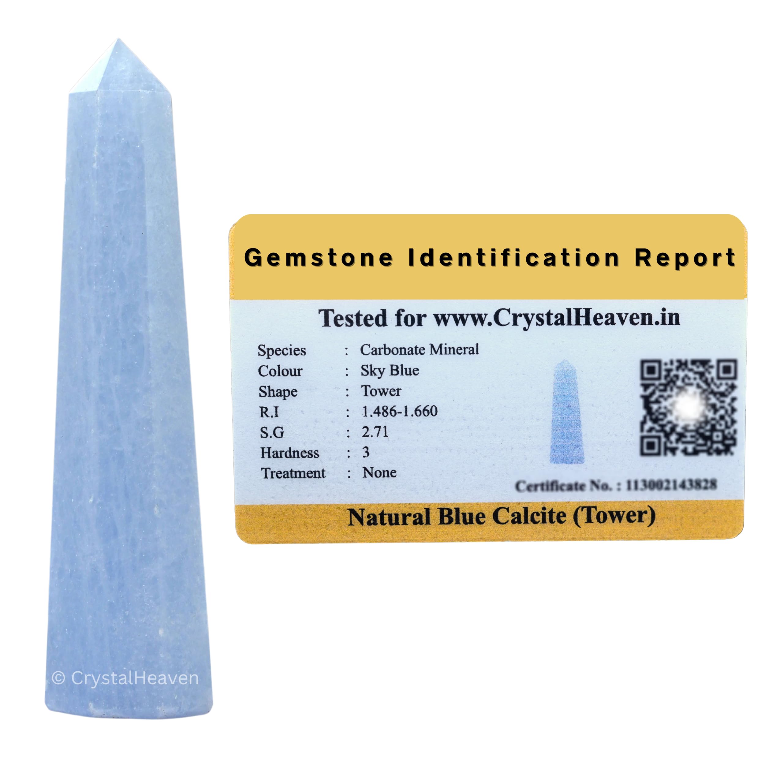 Crystal Heaven Certified Blue Calcite Crystal Tower Obelisk Point For Chakra, Healing And Balancing  Aaa Grade Original Certifi