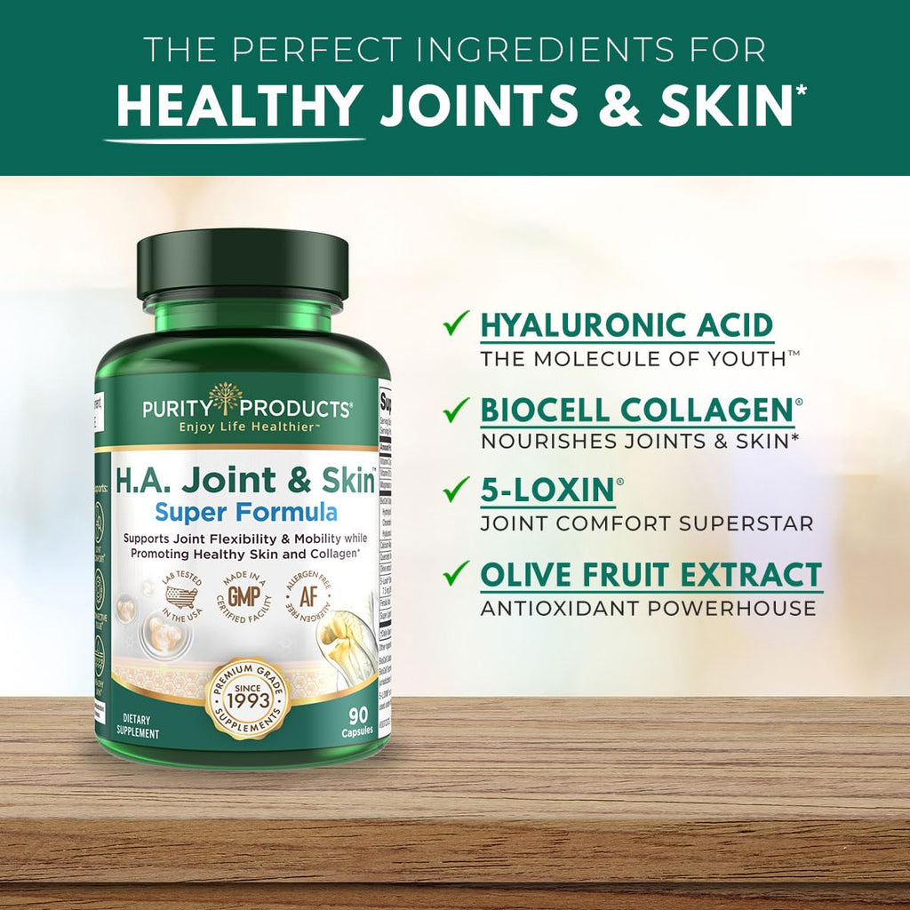 Purity Products H.A. Joint and Skin Super Formula Biocell Collagen w/Hyaluronic Acid Supports Healthy Joint Flexibility, Healthy