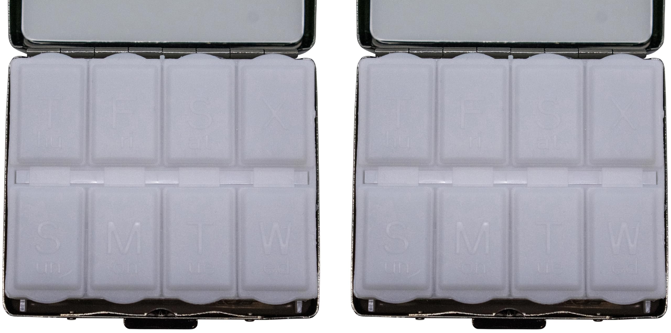 Set of 2 Metal-Plated Weekly (7-Day) Pill Box Case & Portable Medicine Organizer (Gunmetal Victorian)