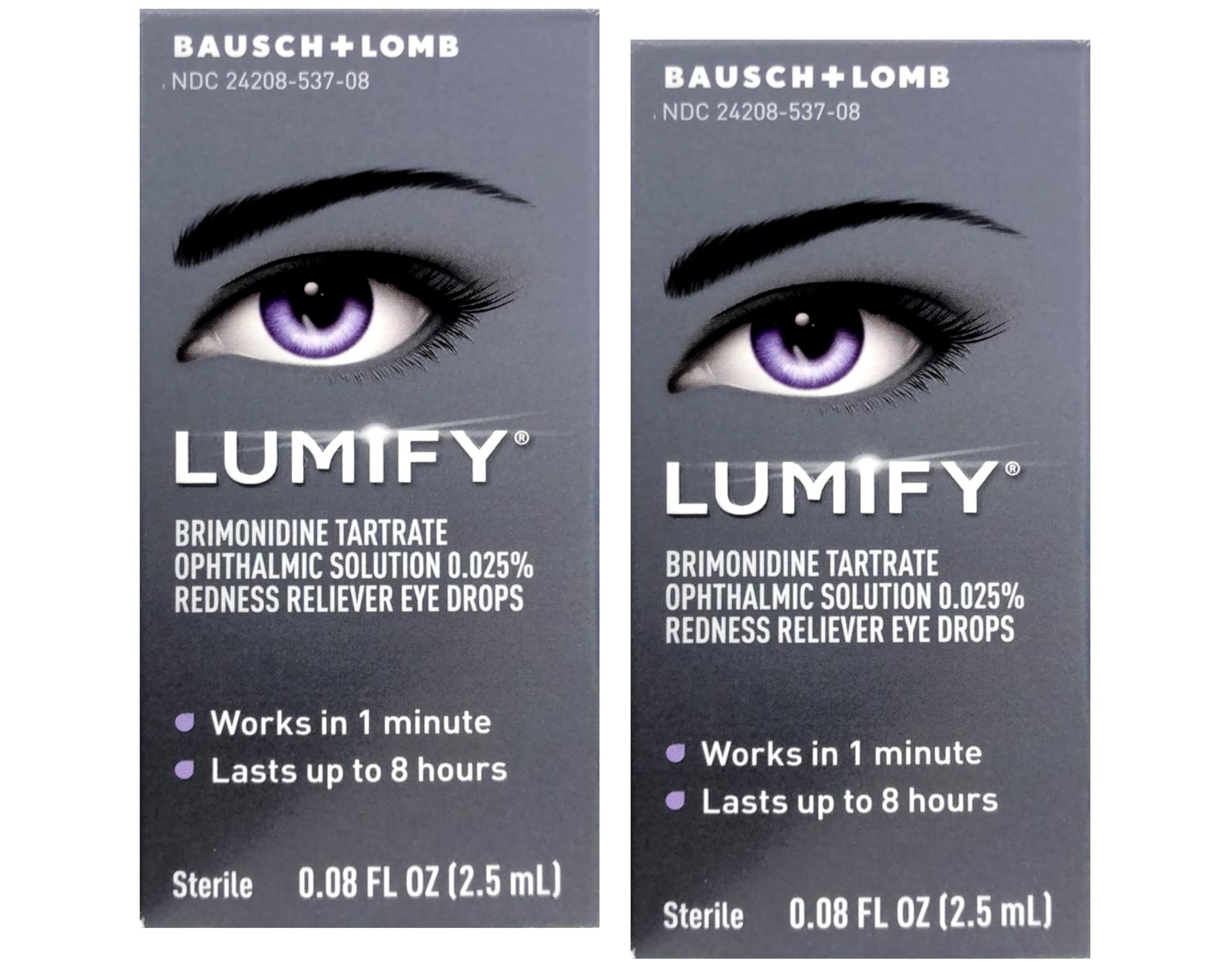 LUMIFY Redness Reliever Eye Drops (Brimonidine Tartrate Ophthalmic Solution 0.025%) - from Bausch + Lomb, 0.08 Fl. Oz. (2.5 mL) 