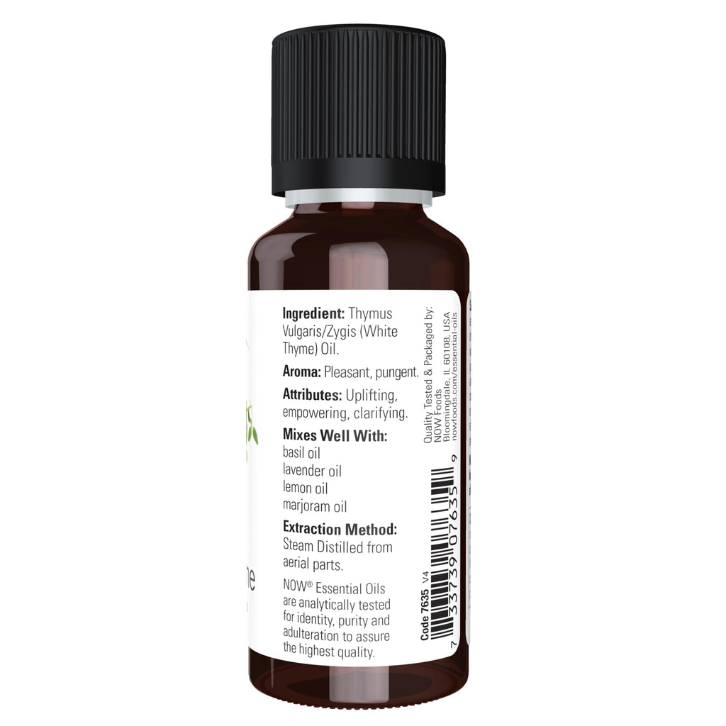 NOW Essential Oils, White Thyme Oil, Empowering Aromatherapy Scent, Steam Distilled, 100% Pure, Vegan, Child Resistant Cap, 1-Ou