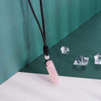 TIKCAUZ Hexagonal Pink Crystal Necklace Rose Quartz Point Pendant with Adjustable Rope Reiki Healing Crystal Stone Gemstone Neck