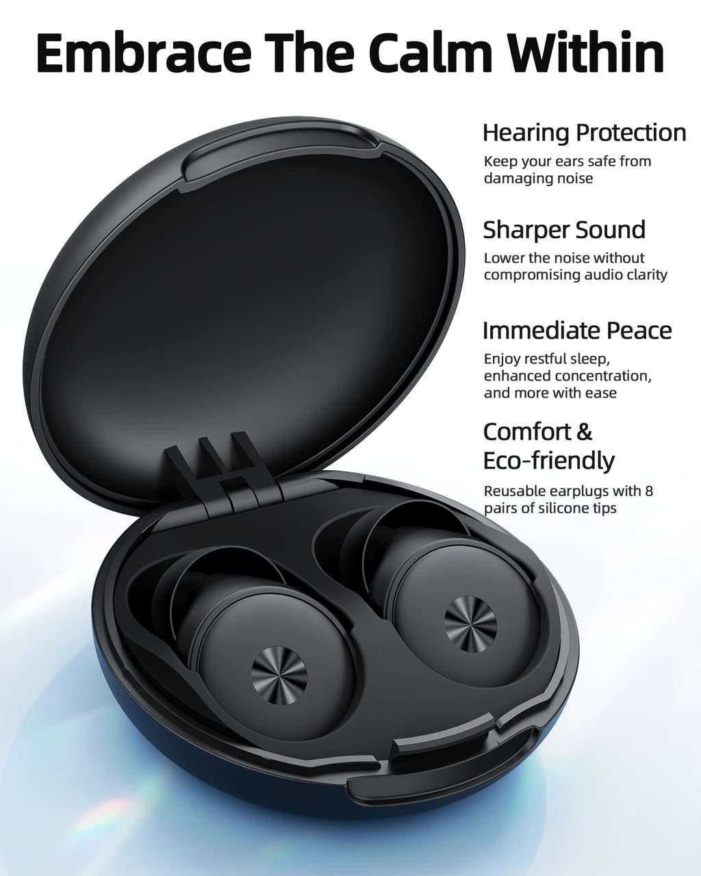 Ear Plugs for Sleeping Noise Cancelling, 45db Ear Plugs For Noise Reduction with 8 Eartips, Reusable Noise Cancelling Ear Plugs