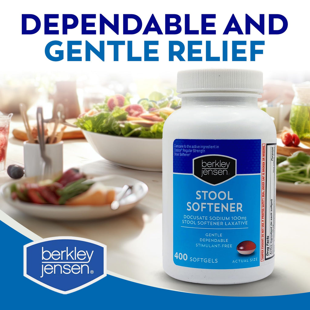 berkley jensen Stool Softener Laxative, Docusate Sodium 100 mg, Stimulant-Free Gentle Dependable Constipation Relief - Helps Pro