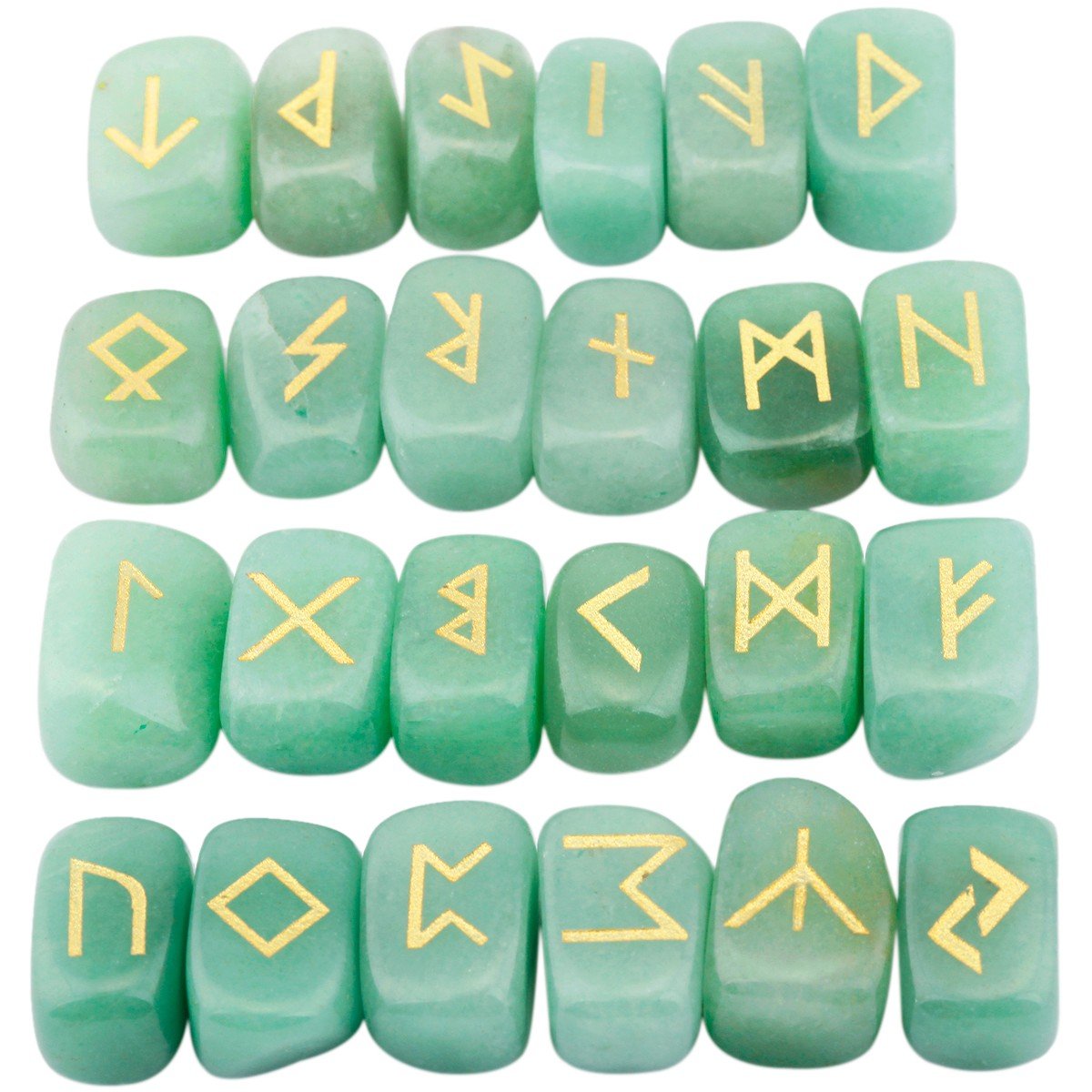 rockcloud Green Aventurine Rune Stones Tumbled Engraved Lettering Crystal Set for Wicca Crystals Healing Chakra Reiki