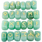 rockcloud Green Aventurine Rune Stones Tumbled Engraved Lettering Crystal Set for Wicca Crystals Healing Chakra Reiki