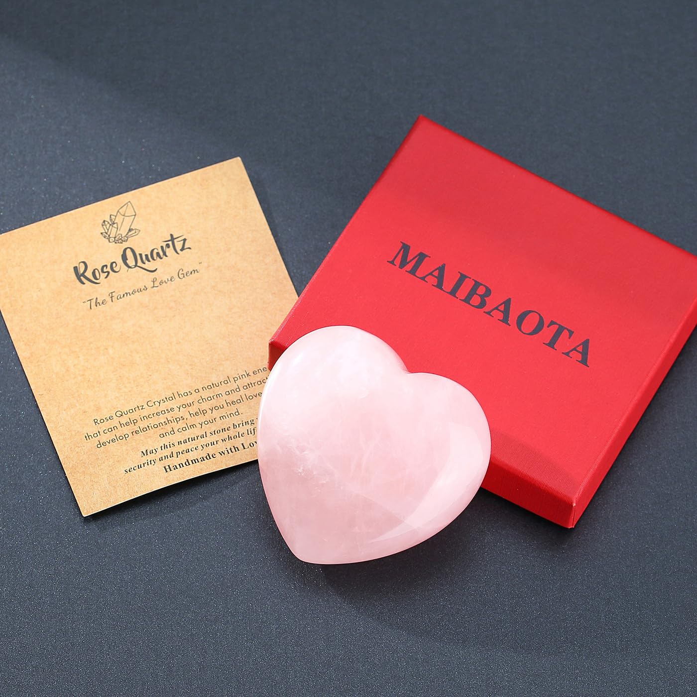 MAIBAOTA 60 mm Rose Quartz Crystals Heart Stone Valentines Day Gifts for Her Women Crystal Gifts for Women Natural Reiki Gemston