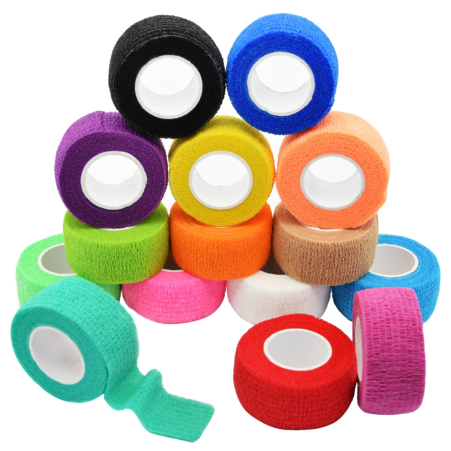 FEILIBAY 15 Pack Cohesive Wrap 1 Inch x 5 Yards Self Adherent Vet Tape for Pets, Elastic Self Adhesive Bandage Wrap for Sports, 