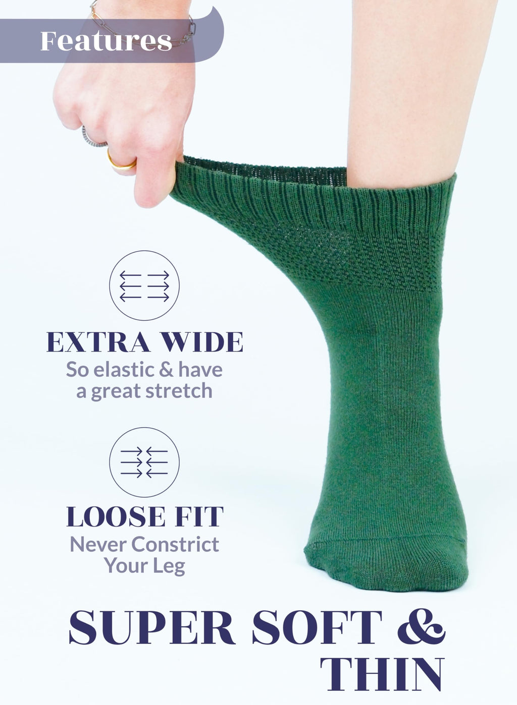 Hugh Ugoli Women Diabetic Ankle Socks, Super Soft & Thin Bamboo Socks, Wide & Loose, Non-Binding Top & Seamless Toe, 4 Pairs, Ch