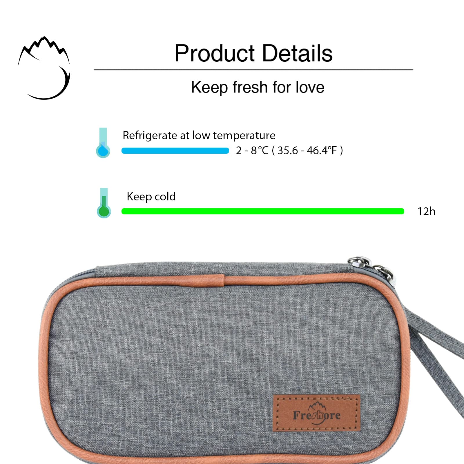 Freshore Insulin Cooler Travel Case for Diabetic Organize Medication Insulated Cooling Bag,Grey