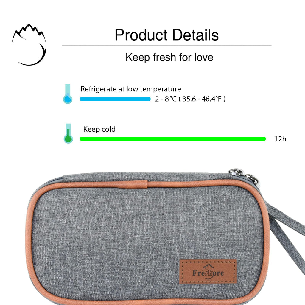 Freshore Insulin Cooler Travel Case for Diabetic Organize Medication Insulated Cooling Bag,Grey