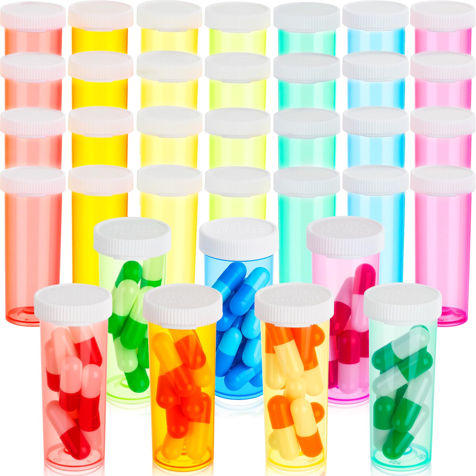 Honeydak 70 Pcs Empty Pill Bottles with Caps Weekly Plastic Prescription Bottles 7 Color Medicine Container with Lids for Pills 