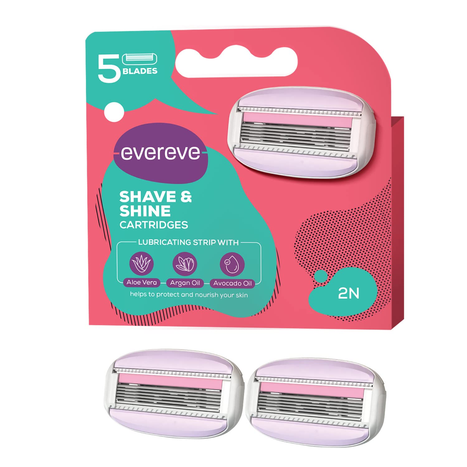 Evereve Shave & Shine Blades Refill Pack Of 2, Cartridges Of Razors For Women, Quick & Easy Hair Removal With Aloe Vera, Argan O