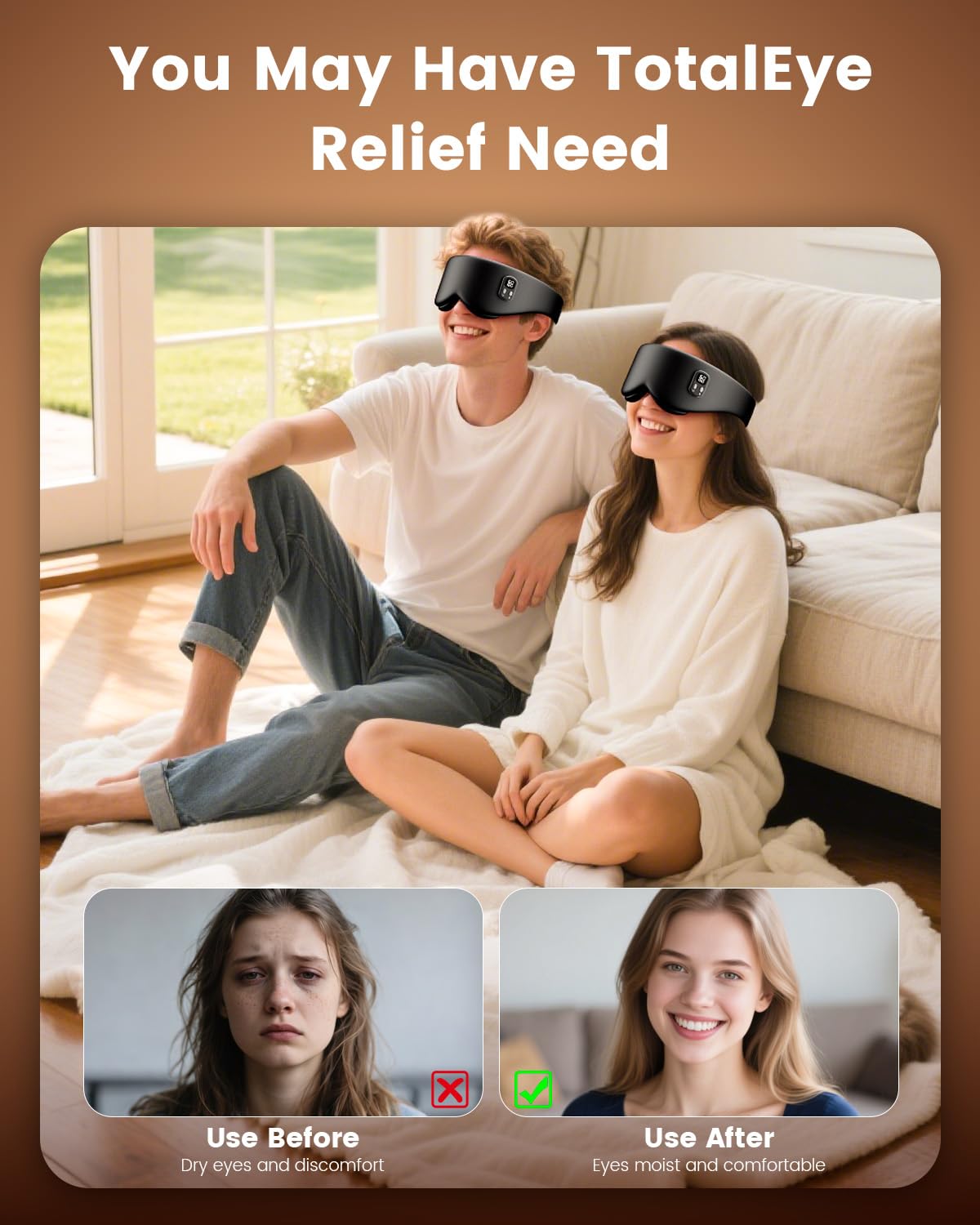 Heated Eye Mask - Cordless Eye Mask for Dry Eyes, Eye Relief, Improved Sleep, Timed Shutdown, 4 Temperature, Washable Eye Heatin