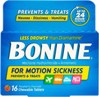 Bonine Raspberry Chewable Tablets for Motion Sickness, 16 (2 Pack), 16 Count (Pack of 2)