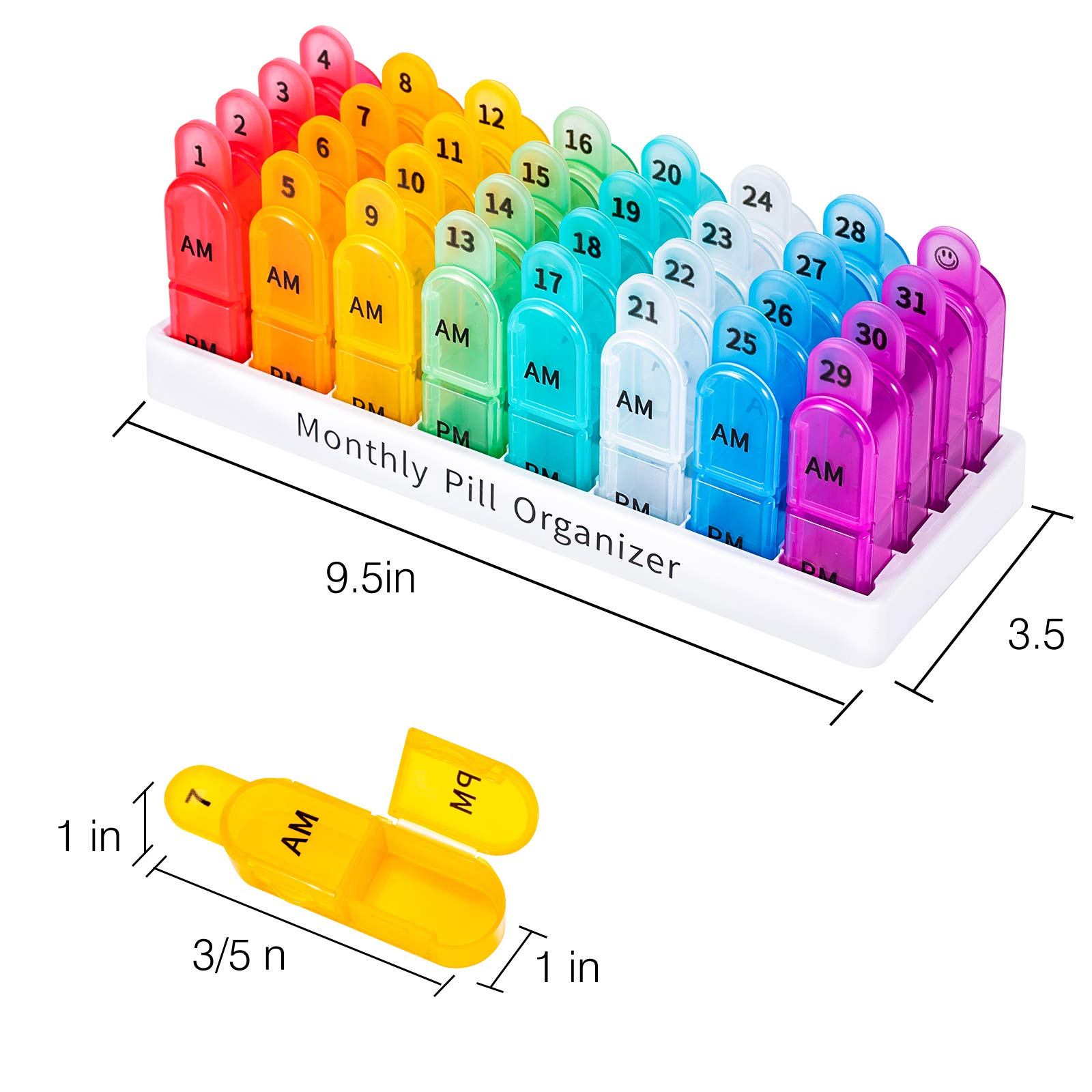 Daviky Monthly Pill Organizer 2 Times a Day - 30 Day Pill Box AM PM, BPA Free One Month Medicine Organizer Twice Daily, 31-Day C