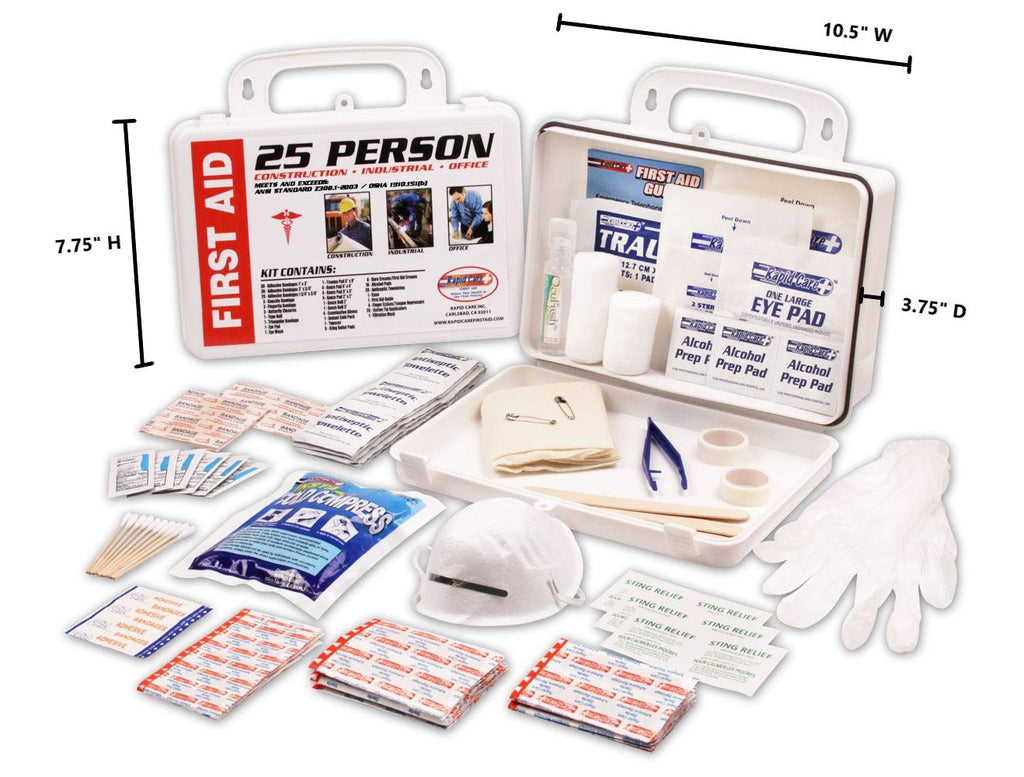 Rapid Care First Aid RC-25MAN-W 25 person 166 Piece ANSI/OSHA Compliant First Aid Kit in Wall Mountable Poly Case