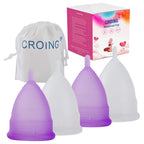 Croing ?????????????????? ???????? Reusable Menstrual Cup Set of 4, Period Cup, 2 pcs Small and 2 pcs Large (Purple and White)