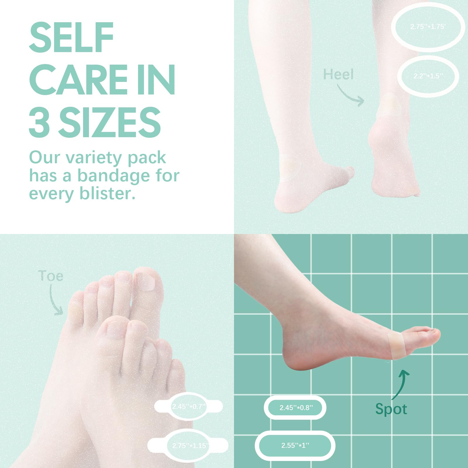 Gel Blister Hydrocolloid Bandages - Welnove 30ct Blister Cushions (Spot Pack) - Blister Bandages for Heel, Toe & Foot - Blister