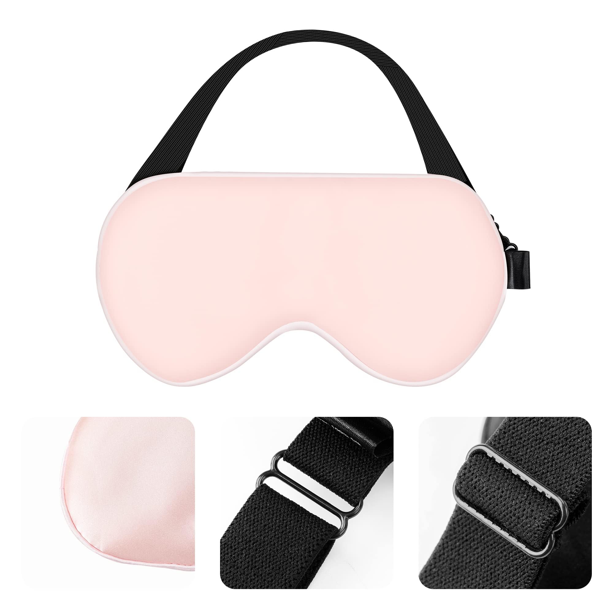 Amazon Basics Genuine Natural Mulberry Silk Curved Sleep Eye Mask with Adjustable Strap, One Size, Pink