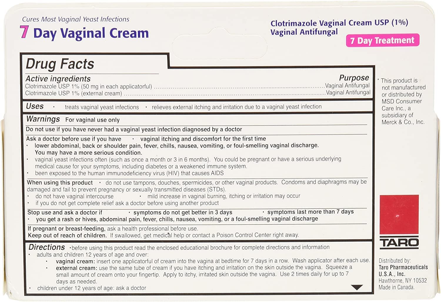 Taro Clotrimazole 7 Vaginal Cream 45 g (Pack of 6)