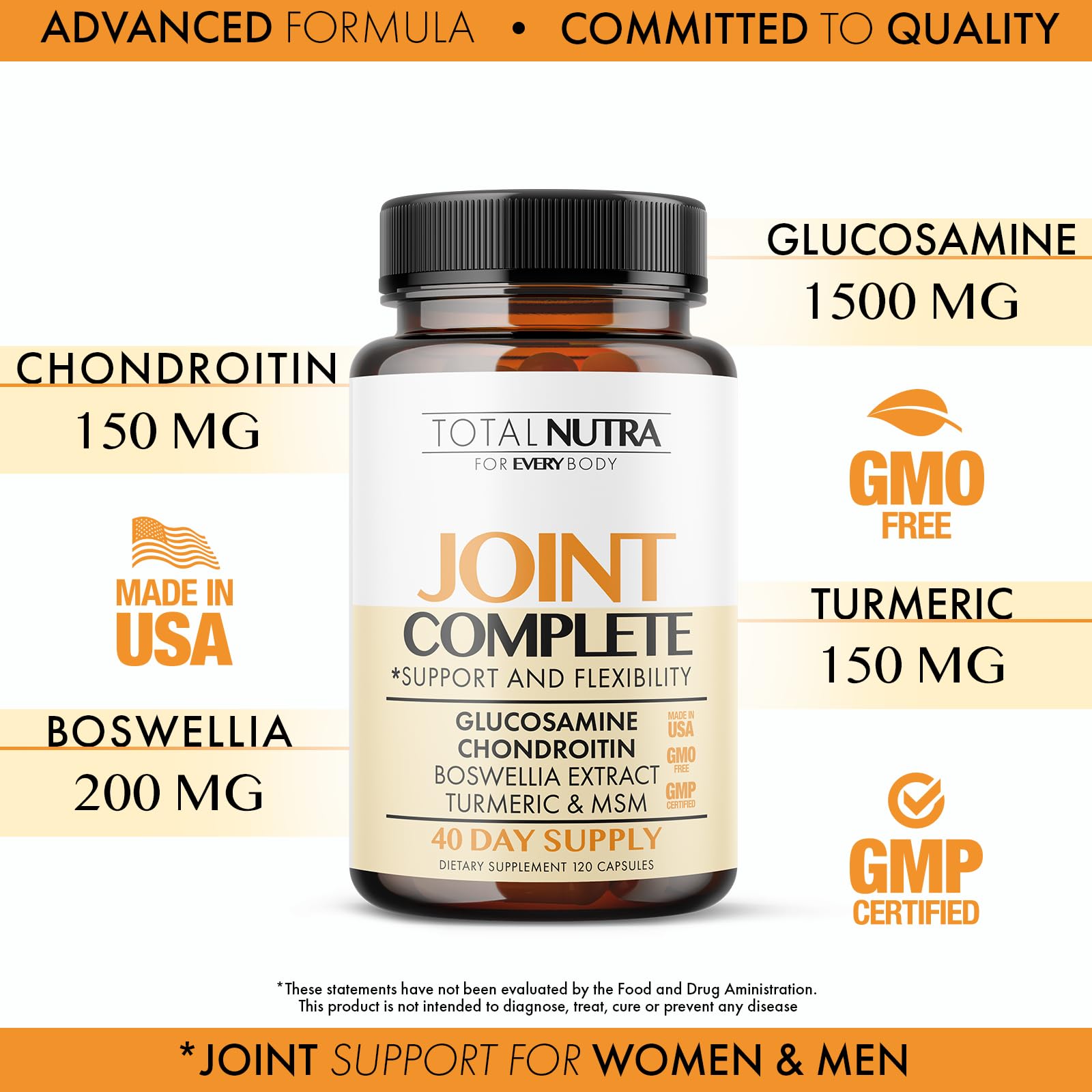Glucosamine Chondroitin MSM Turmeric 2100mg - Joint Complete Capsules, Advanced Strength Joint Support Supplement for Adults Han