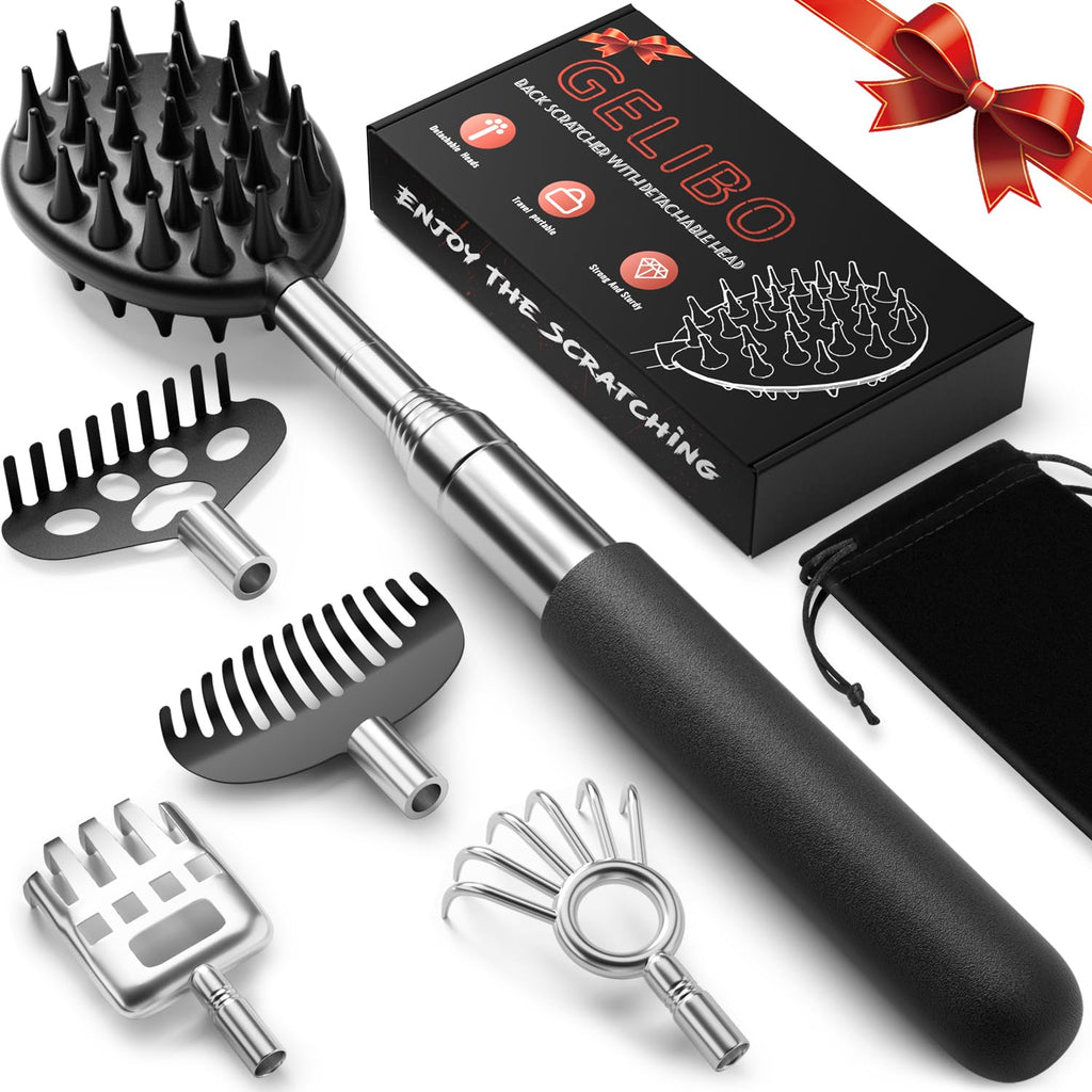 Gelibo Telescoping Back Scratcher with 5Pcs Detachable Heads,Fathers Day Dad Gifts from Wife Daughter Son,Mens Gifts,Husband, Ex