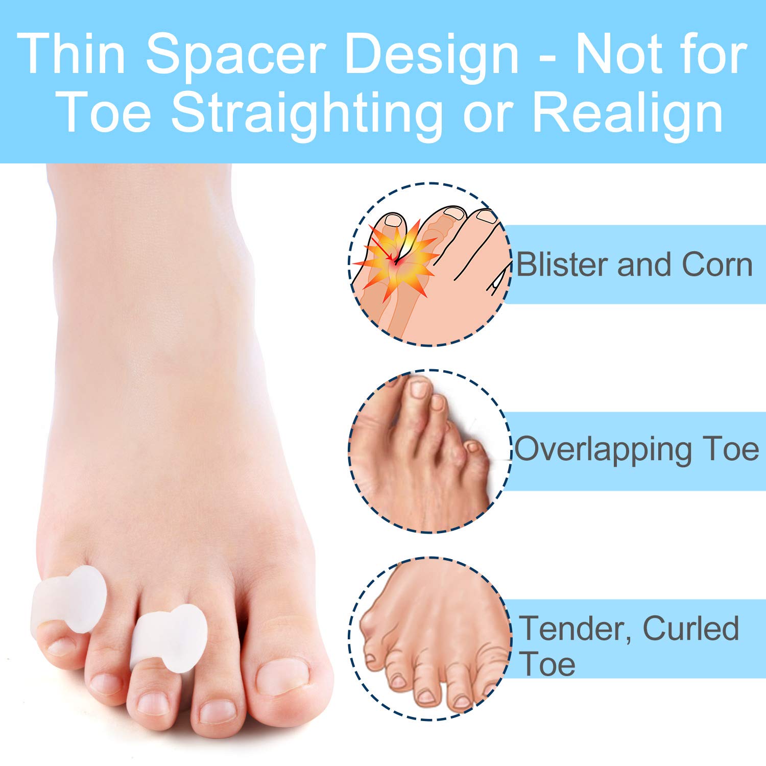 Povihome 10 Pack Pinky Toe Separators, Little Toe Spacers to Separate and Protect Pinky Toe or Smaller Toes, Relieve Pain from F