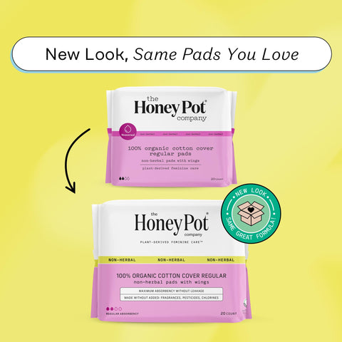 The Honey Pot Company - 80 ct - Pads for Women - Non-Herbal Regular Flow w/Wings - Organic Cotton Cover & Ultra-Absorbent Pulp C