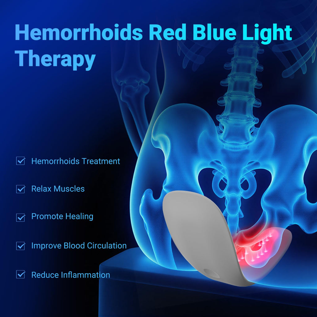 PUPCA Portable Hemorrhoids Treatment Device, Reusable Red Blue Light Therapy for Hemorrhoids, Swelling, Postpartum for Long Sitt