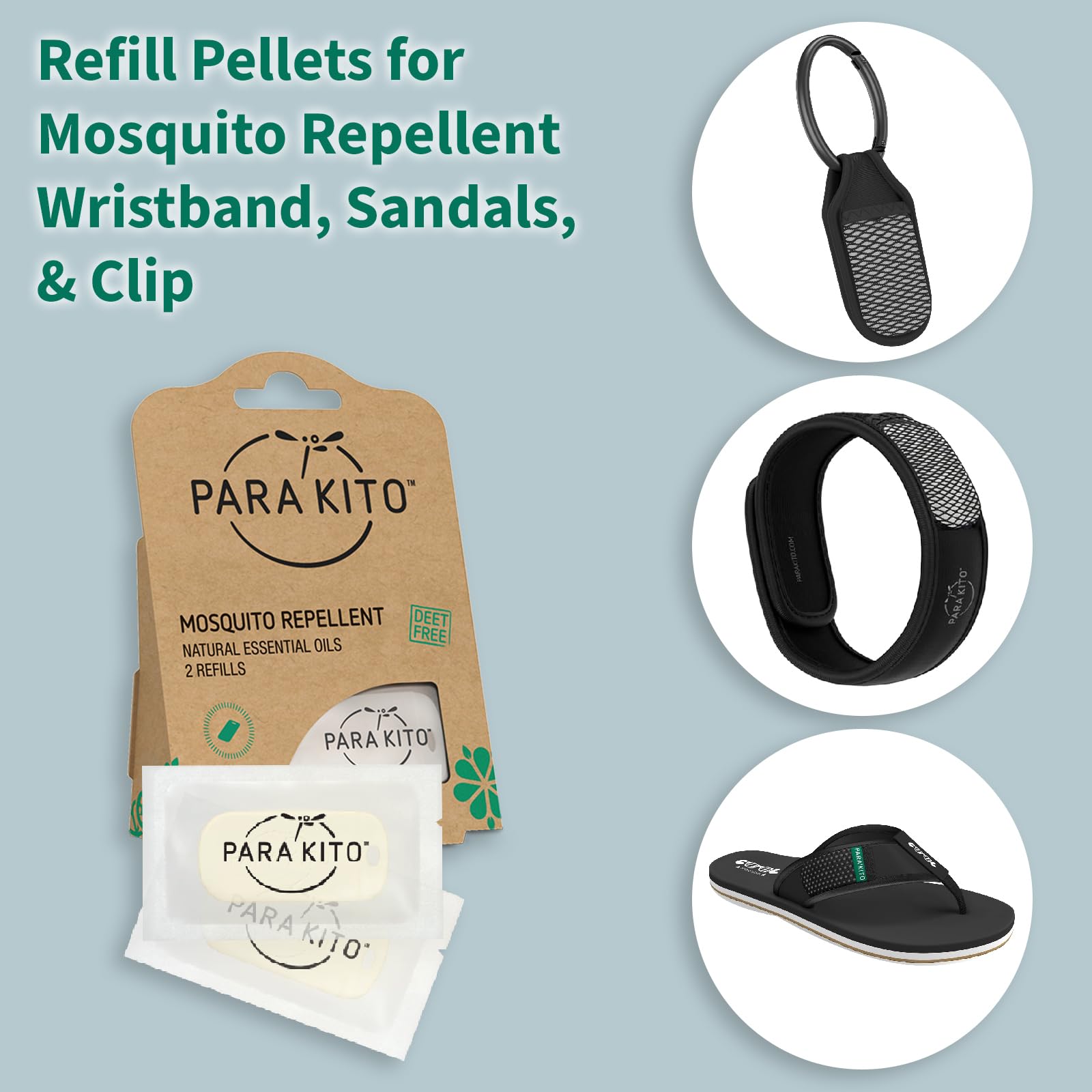 PARAKITO Refill Pellets for Mosquito Repellent Bracelets, Mosquito Pellets with Citronella Oil, Peppermint Oils, Hiking & Campi