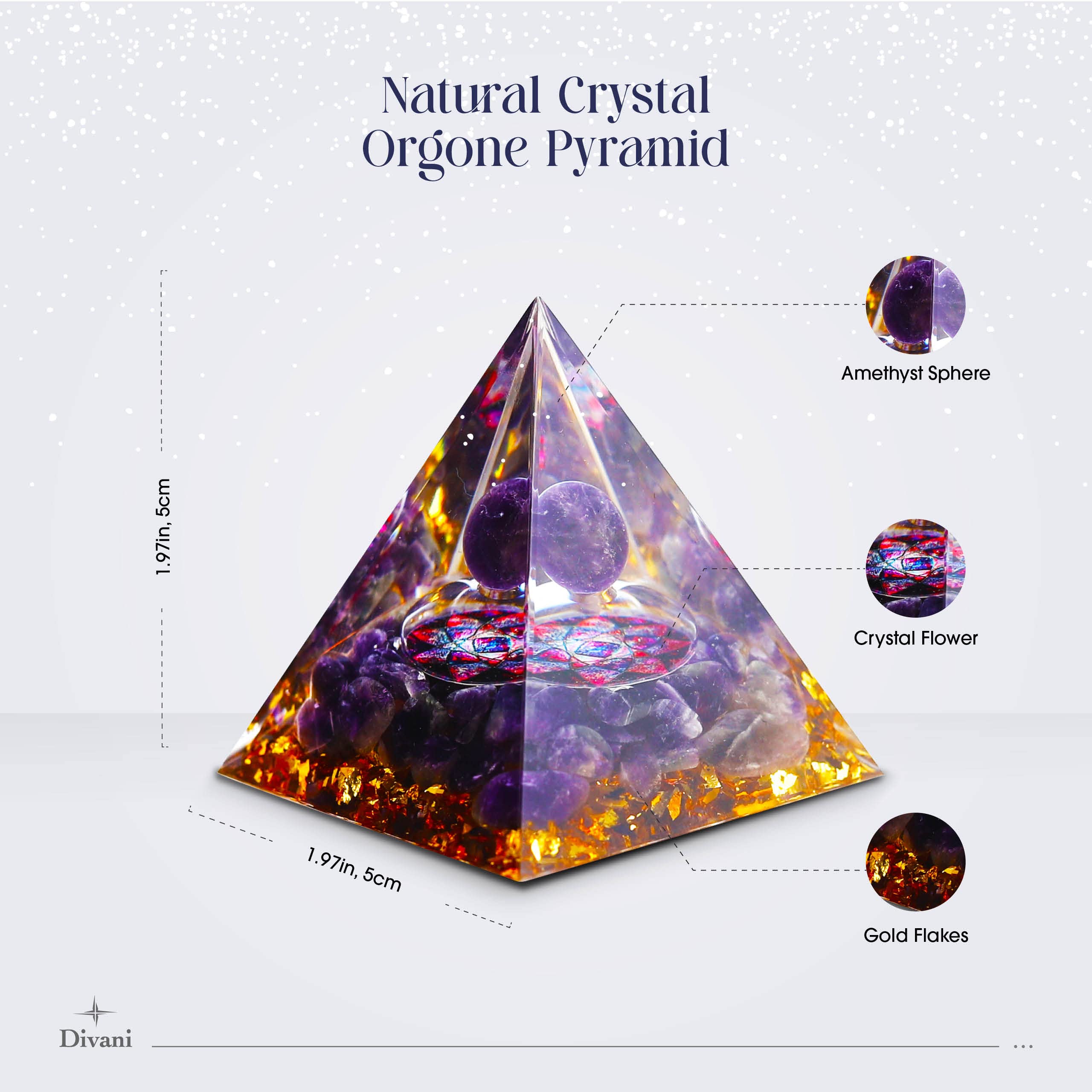 Moonstone Crystal Orgone Pyramid - Amethyst Ball Lotus - Ogan Crystal Energy Tower - Nature Reiki Healing Chakra Crushed Stone J